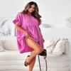 utcoco Womens Summer Dress Casual Loose Cute Ruffle Round Neck Short Sleeve A Line Pleated Mini Dress (Small, Purple) view 3