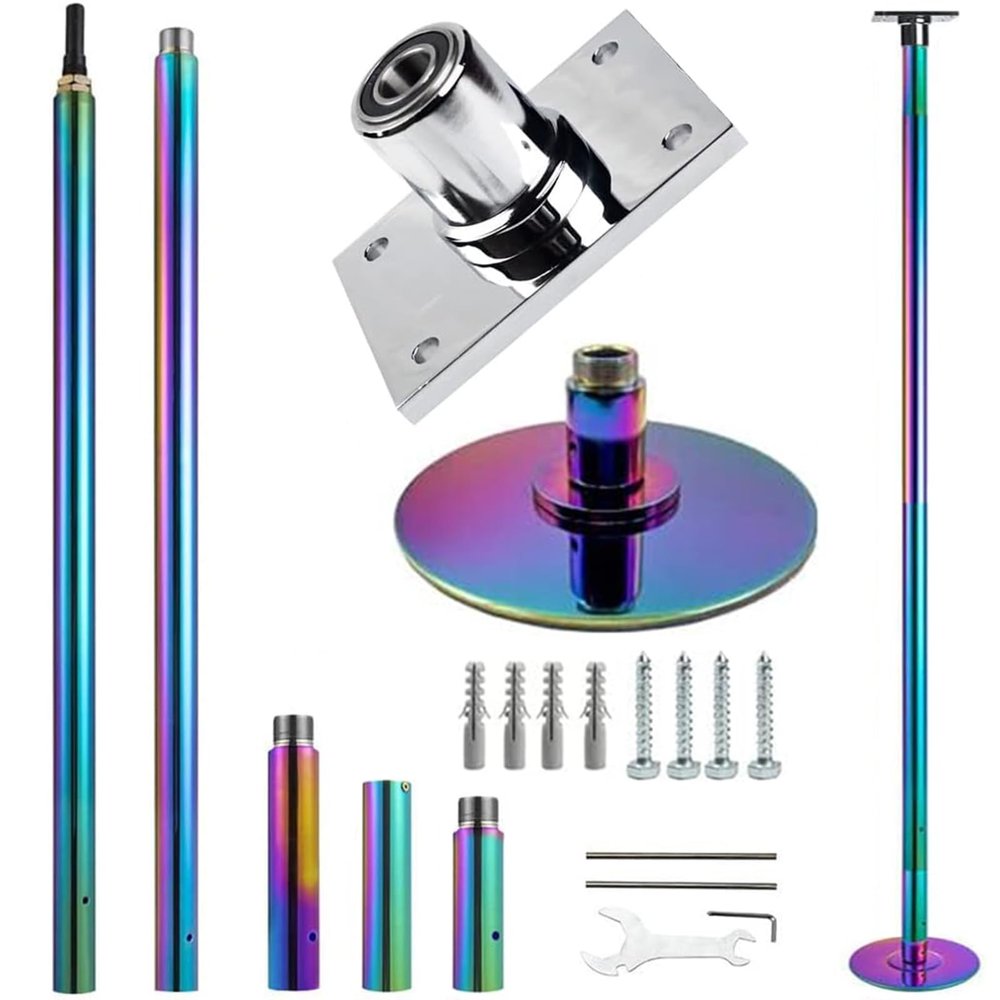 Permanent Dance Pole with Fixed Plate Dancing Pole for Home Dance Pole with Ceiling Mount And Extension Accessories More Safety And Stability 45Mm Competition Stripping Pole ,Colorfu,9.5~9.8FT