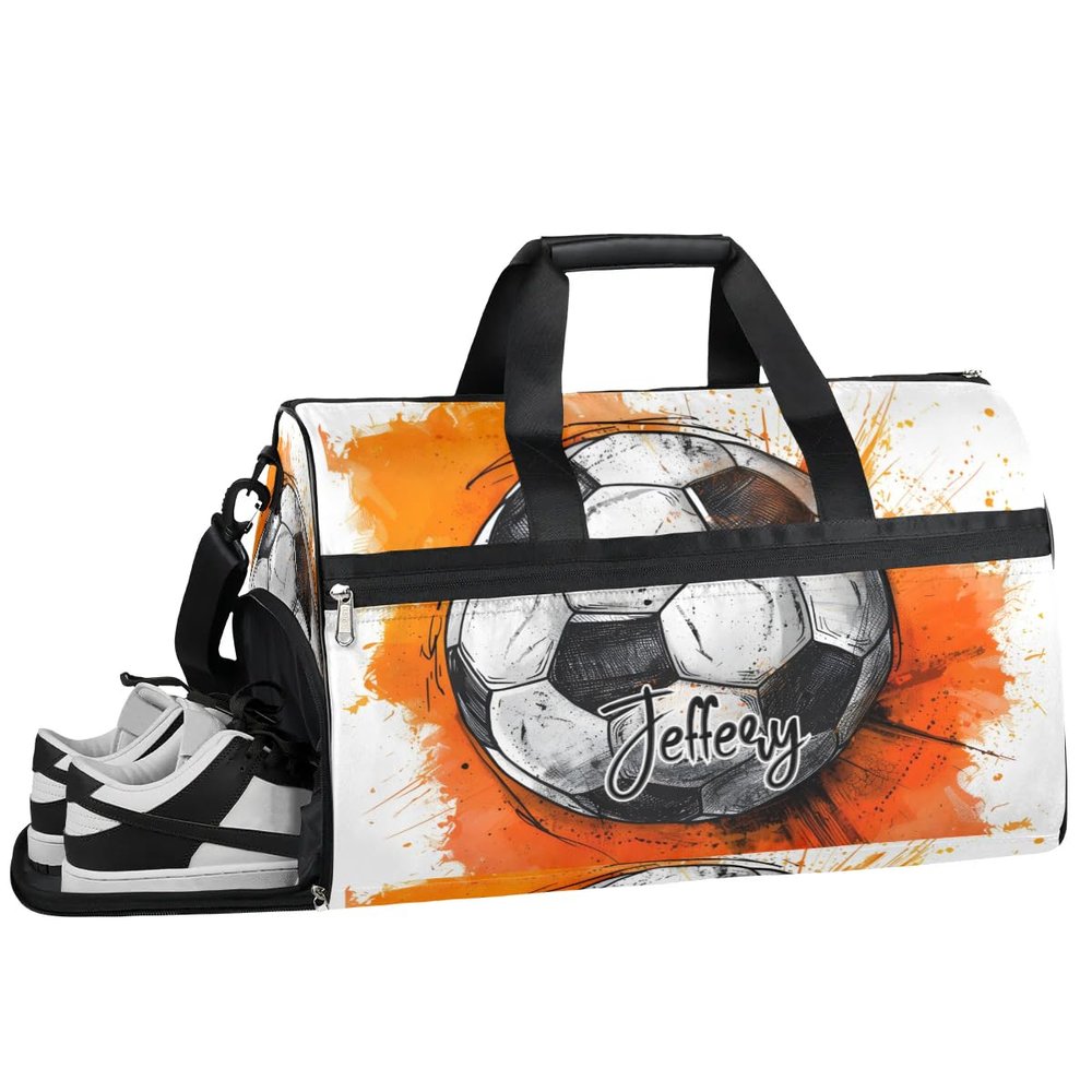Custom Large Duffel Bags for Men Women Overnight Bags Adults Gym Duffel Bag for Training Soccer Swim Yoga Travel Soccer Orange