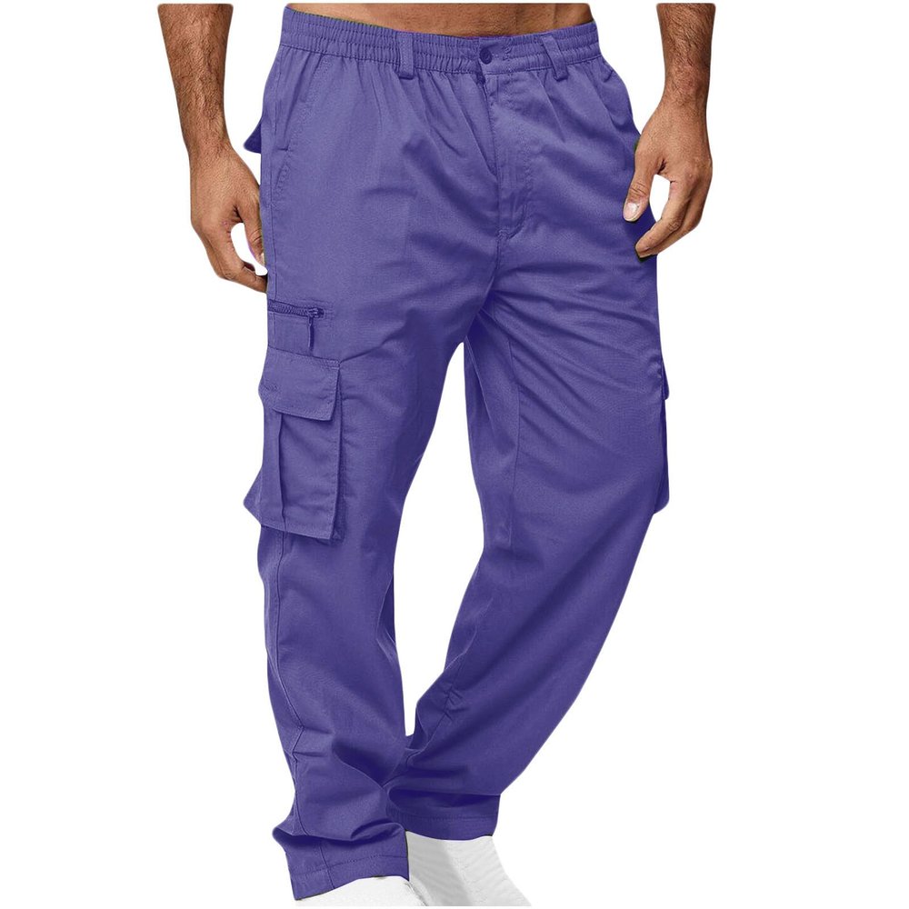 Rkwins Cargo Pants for Men Big and Tall Athletic Pants Loose Baggy Pants Straight Leg Sweatpants Outdoor Hiking Pants C-Purple