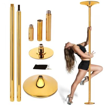 RUJYSLTO Dance Pole Spinning Static for Beginner, Permanent Chrome Stripper Pole for Living Room/Bedroom, Heavy Duty Plus Size Women,Safety Dancer Grab Poles Kit, Loads 440Lbs,Gold,9~9.5FT