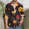 Farmhouse Rooster Chicken Hen Men's Long-Sleeve Button Down Shirts Hawaiian Beach Shirt Casual Blouse Top 3XL view 2