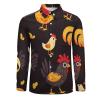 Farmhouse Rooster Chicken Hen Men's Long-Sleeve Button Down Shirts Hawaiian Beach Shirt Casual Blouse Top 3XL view 4