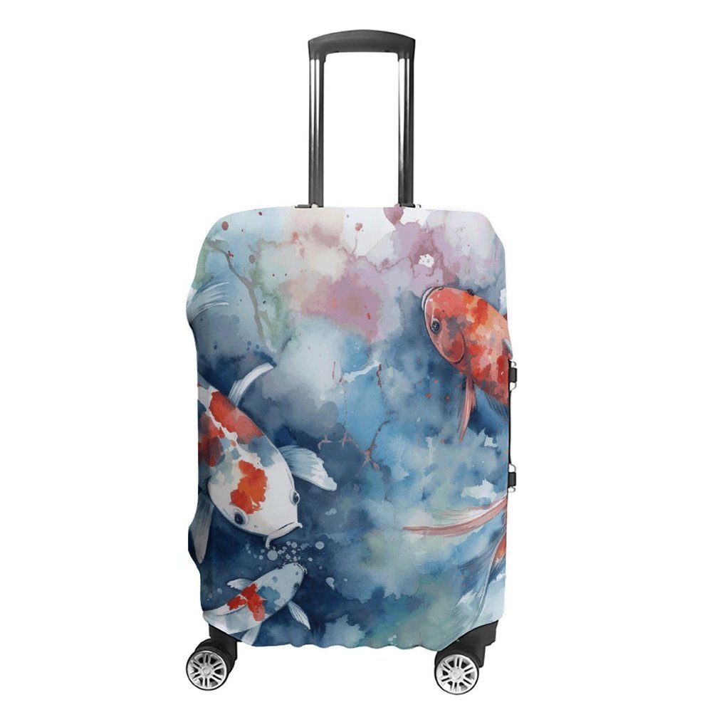 Travel Luggage Cover Suitcase Cover Suitcase Protector Colorful Carp Fish Luggage Covers Washable Baggage Cover Elastic Anti-Scratch Suitcase Case Protector for Adult Personalized Suitcase Covers