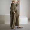 utcoco Women's Linen Dress Casual Loose Crewneck 3/4 Sleeve Pleated Ruffle Oversized Long Maxi Dress (X-Large, Army Green) view 4