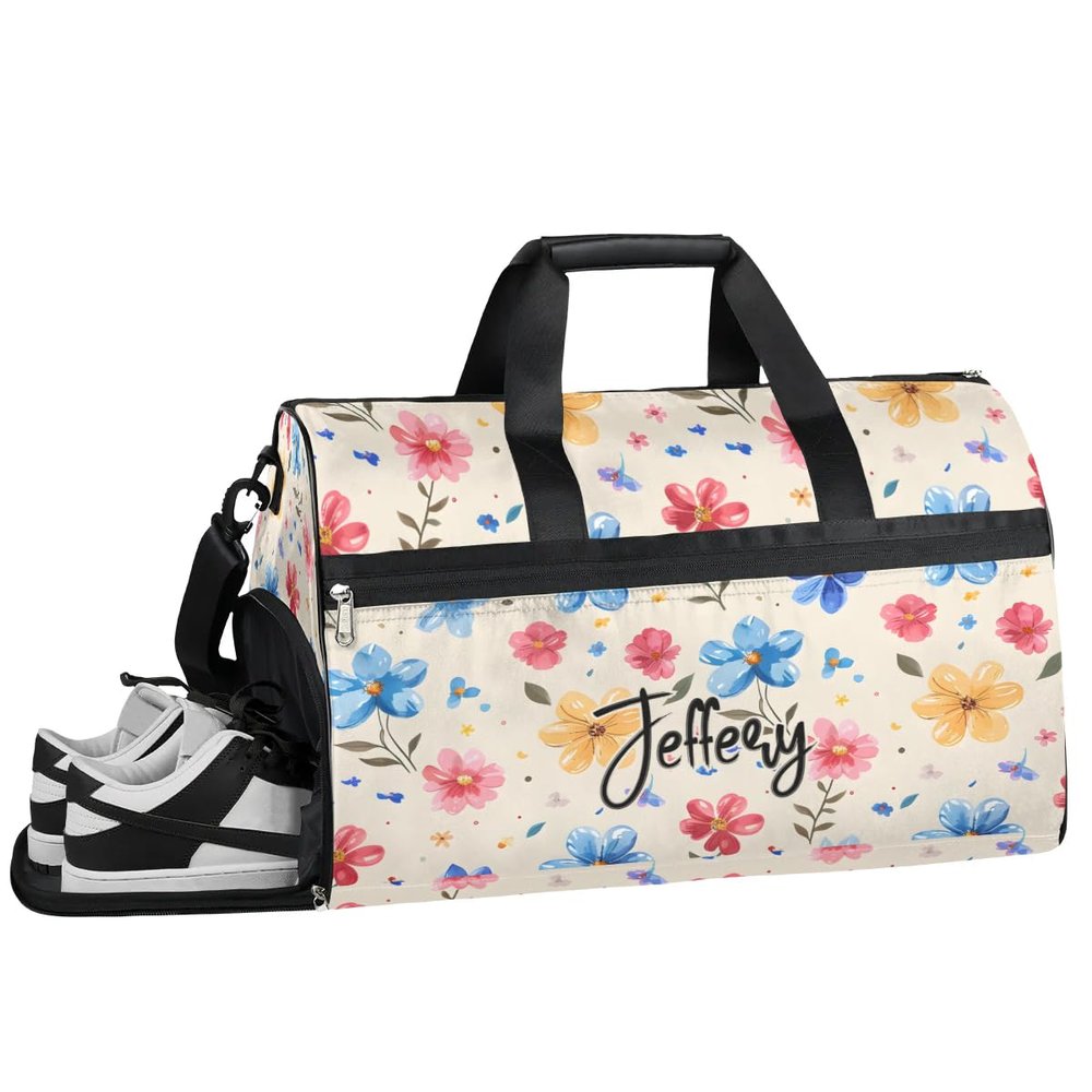 Customizable Large Gym Duffel Bag for Men Women Football Bags for Equipment Weekender Carry on Duffle Bags Cute Flowers