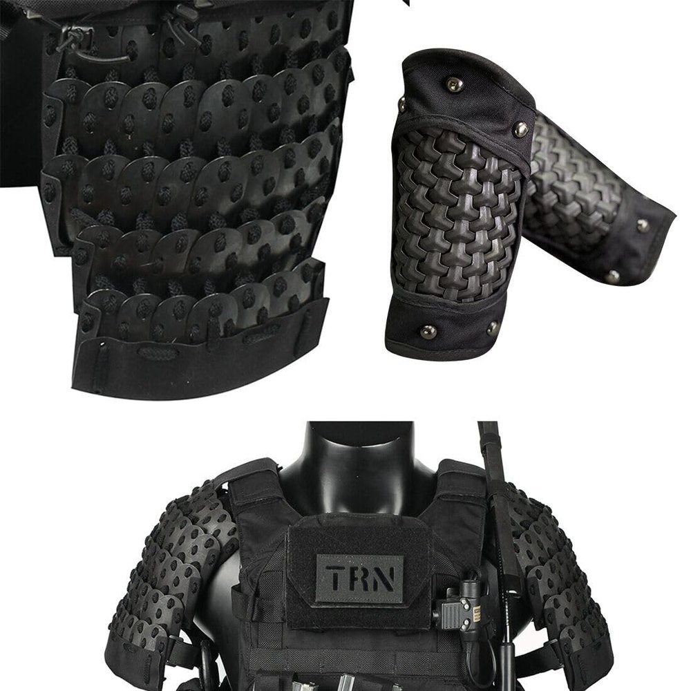 Domiuie Tactical Armor Set, Samurai Tactical Armor Full Set (1Pair x Shoulder Armors, 1 x Crotch Protector, 1Pair x Bracers), 500D Medieval Warrior Protector Equipment (without Vest), Black