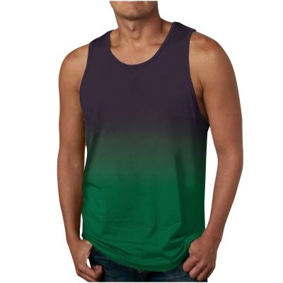 Beach Tank Tops for Men Summer Fashion Sleeveless Gradient Color Muscle Basic T Shirts Casual Loose Pullover Tops men's graphic t-shirts Green XL