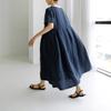 utcoco Women's Linen Dress Casual Loose Crewneck 3/4 Sleeve Pleated Ruffle Oversized Long Maxi Dress (X-Large, Navy Blue) view 4