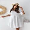 utcoco Womens Summer Dress Casual Loose Cute Ruffle Round Neck Short Sleeve A Line Pleated Mini Dress (Small, White) view 3