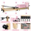Pilates Reformer Home Equipment All-in-One Rubber Wood Foldable Pilates Bed Exercise Strength Training Foldable Reformer Equipment for Studio Home Gym Yoga Exercise Silent Pilates Chair - Pink view 4
