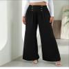 utcoco Women's Autumn Fashion Palazzo Pants Casual Button Pleated Elastic High Waisted Long Wide Leg Trousers (Small, Black) view 3