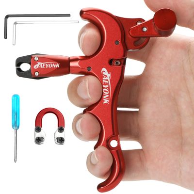 Bow Release for Compound Bow,Aluminum 360Rotatable Red 4 Finger Archery Thumb Release Trigger,Thumb Release for Compound Bow Release,Bow Thumb Release,Archery Release Aids for Youth or Adults