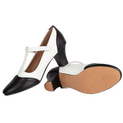 Asyusyu Character Shoes for Women Dance Shoes,Stylish Ankle T-Strap Heels for Ballroom,Salsa,Tango-5,White&Black