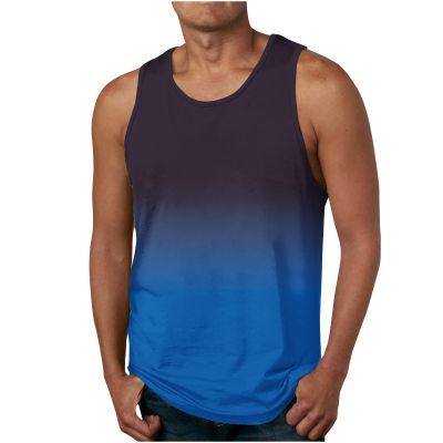 Beach Tank Tops for Men Summer Fashion Sleeveless Gradient Color Muscle Basic T Shirts Casual Loose Pullover Tops tshirts shirts for men graphic Blue 4X