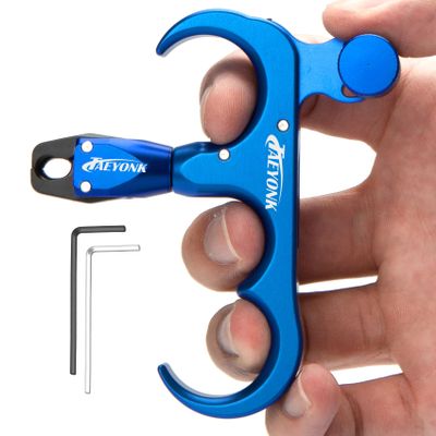 Bow Release for Compound Bow,Aluminum 360Rotatable Blue 3 Finger Archery Thumb Release Trigger,Thumb Release for Compound Bow Release,Bow Thumb Release,Archery Release Aids for Youth or Adults