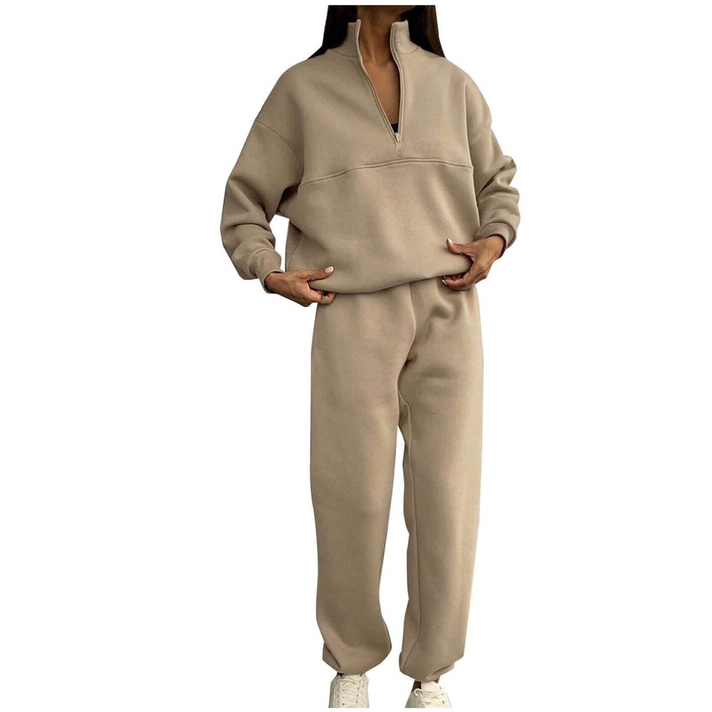HGps8w 2 Piece Outfits for Women 1/4 Zipper Pullover Sweatshirt with Sweatpants Fall Long Sleeve Tracksuits with Pockets