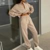 HGps8w 2 Piece Outfits for Women 1/4 Zipper Pullover Sweatshirt with Sweatpants Fall Long Sleeve Tracksuits with Pockets view 4