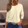 3/4 Sleeve Tops for Women Henley Crew Neck T Shirts Button Three Quarter Length Fall Blouses Dressy Casual Cute Shirts 2025 3/4 Length Sleeve Womens Tops, Beige, Large view 2
