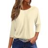 3/4 Sleeve Tops for Women Henley Crew Neck T Shirts Button Three Quarter Length Fall Blouses Dressy Casual Cute Shirts 2025 3/4 Length Sleeve Womens Tops, Beige, Small view 1