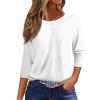 3/4 Sleeve Tops for Women Henley Crew Neck T Shirts Button Three Quarter Length Fall Blouses Dressy Casual Cute Shirts 2025 3/4 Length Sleeve Womens Tops, White, Small view 1