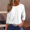 3/4 Sleeve Tops for Women Henley Crew Neck T Shirts Button Three Quarter Length Fall Blouses Dressy Casual Cute Shirts 2025 3/4 Length Sleeve Womens Tops, White, Small view 2