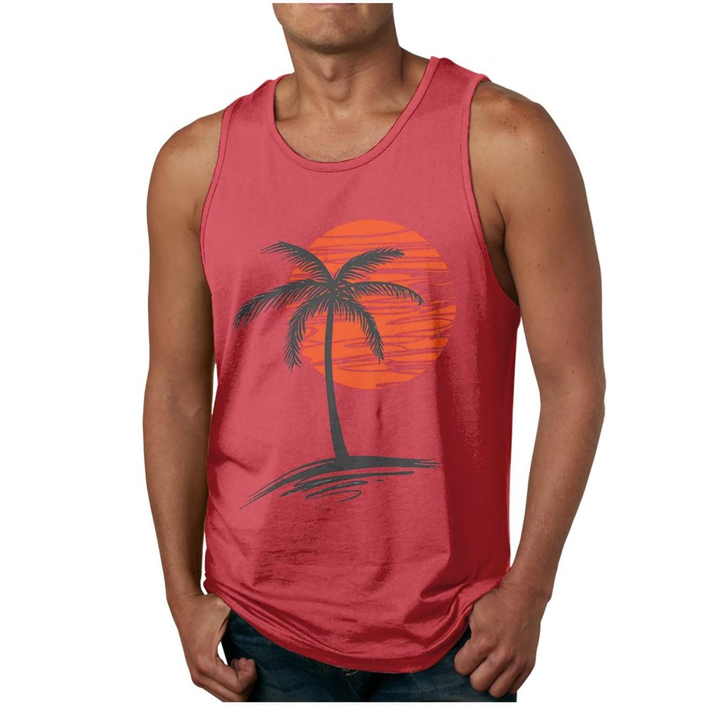 Beach Shirts for Men 2023 Regular Big and Tall Gradient Color Sleeveless Tank Tops Summer Casual Round Neck Shirt men graphic t shirts Red M