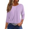 3/4 Sleeve Tops for Women Henley Crew Neck T Shirts Button Three Quarter Length Fall Blouses Dressy Casual Cute Shirts 2025 3/4 Length Sleeve Womens Tops, Light Purple, X-Large view 1