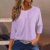 3/4 Sleeve Tops for Women Henley Crew Neck T Shirts Button Three Quarter Length Fall Blouses Dressy Casual Cute Shirts 2025 3/4 Length Sleeve Womens Tops, Light Purple, X-Large view 2