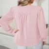Dokotoo Long Sleeve Shirts for Women Fashion 2025 Fall Tops Dressy Casual Blouses Pleated V Neck Tunic Tops Casual Loose Pink T Shirts Ladies Business Outfits X-Large view 2