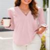 Dokotoo Long Sleeve Shirts for Women Fashion 2025 Fall Tops Dressy Casual Blouses Pleated V Neck Tunic Tops Casual Loose Pink T Shirts Ladies Business Outfits X-Large view 4