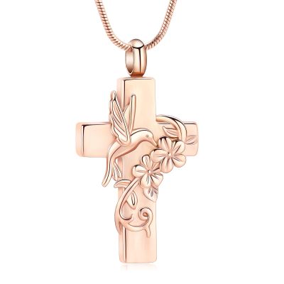 AIWENXI Hummingbird Cremation Jewelry for Ashes Cross Ashes Necklaces for Men Women Stainless Steel Memorial Keepsakes Pet/Human mini Cremation Urns Pendant Jewelry