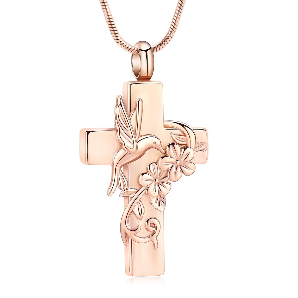 AIWENXI Hummingbird Cremation Jewelry for Ashes Cross Ashes Necklaces for Men Women Stainless Steel Memorial Keepsakes Pet/Human mini Cremation Urns Pendant Jewelry