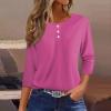 3/4 Sleeve Tops for Women Henley Crew Neck T Shirts Button Three Quarter Length Fall Blouses Dressy Casual Cute Shirts 2025 3/4 Length Sleeve Womens Tops, Hot Pink, Large view 2