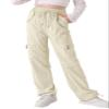 LIFAky Girls Cargo Pants Parachute Elastic Waist Star Pockets Y2K Heart Zipper Wide Leg Pants Size 8-10 Beige view 1