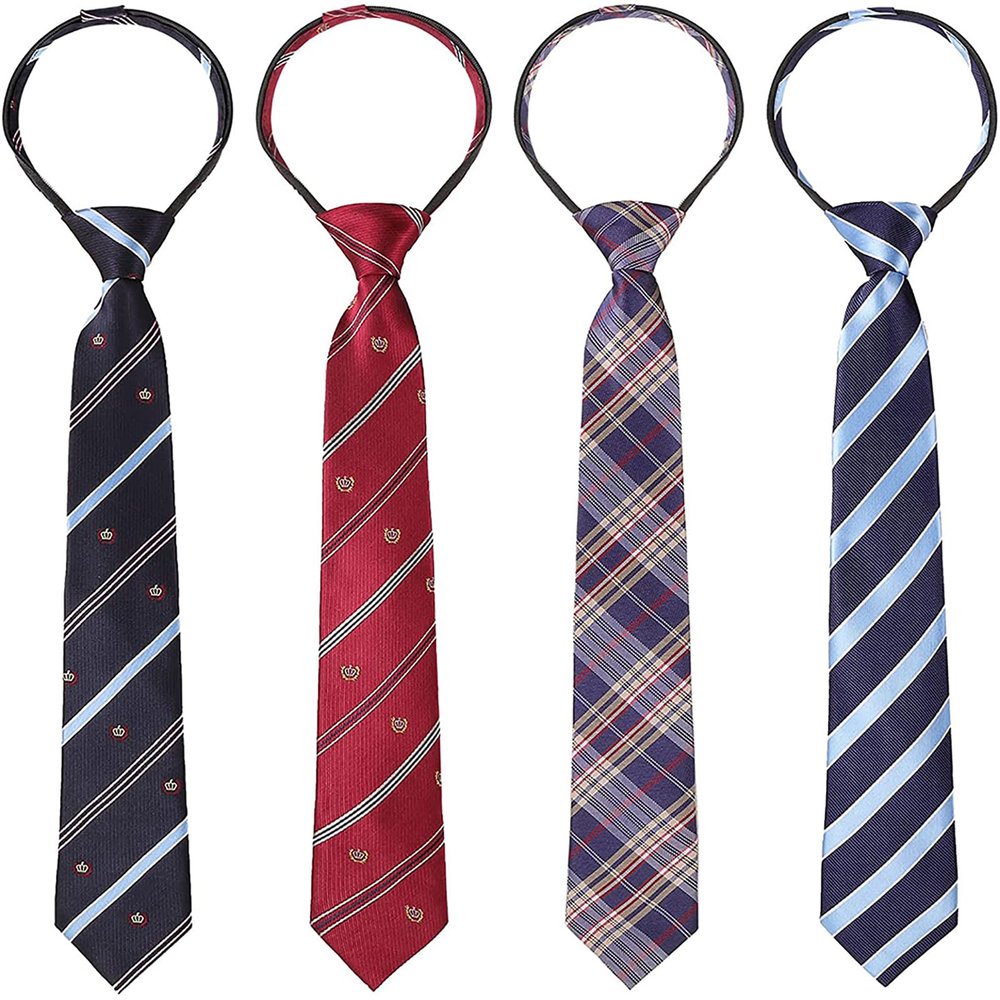 Moyibai 4PCS Boys Zipper Tie Adjustable Pre-Tied Ties,Boys and Girls Necktie for Wedding School Graduation Uniforms JK Tie