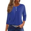 3/4 Sleeve Tops for Women Henley Crew Neck T Shirts Button Three Quarter Length Fall Blouses Dressy Casual Cute Shirts 2025 3/4 Length Sleeve Womens Tops, Dark Blue, 3X-Large view 1