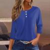 3/4 Sleeve Tops for Women Henley Crew Neck T Shirts Button Three Quarter Length Fall Blouses Dressy Casual Cute Shirts 2025 3/4 Length Sleeve Womens Tops, Dark Blue, 3X-Large view 2