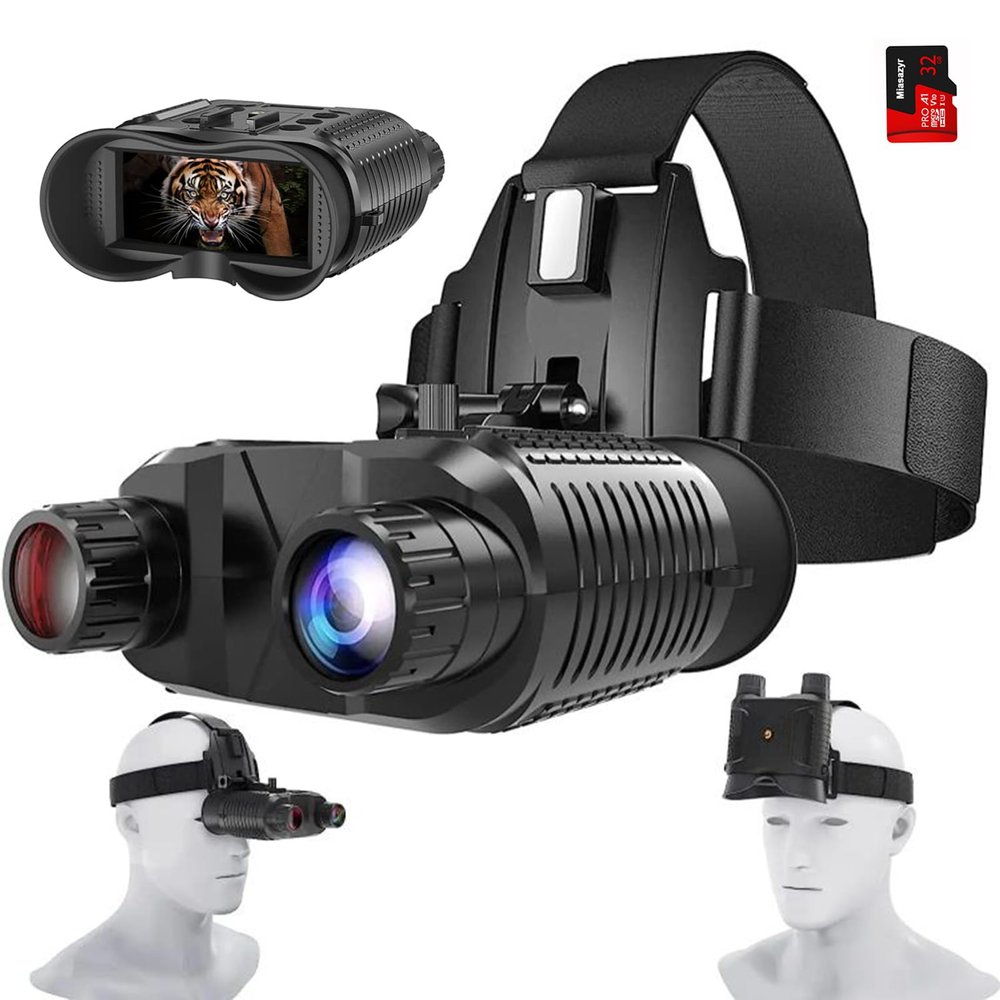 Miasazyr Night Vision Goggles with Head Strap - 1312FT Night Vision Binoculars for Adults, Helmet Mounted Infrared Night Vision Scopes, 8X Digital Zoom, 32GB SD Card can Save Photo and Video, Black