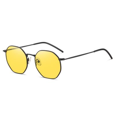DUCO Night Vision Glasses for Men Women Chic Metal Polygon Frame, Anti-Glare, UV400 Protection, Yellow Polarized Lens 309Y (Matte Black Frame Night Vision Lens)