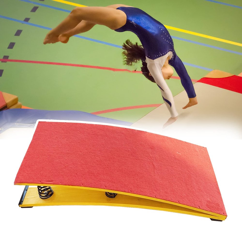 ENWINDXS Gymnastics Assistance Vault Springboard Gymnastics Springboard for Home Gym, School Gymnastic Center Springboards for Gymnast, Hardwood Sports Club Equipment, 4 Steel Springs(Red)
