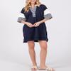 chouyatou Women's Summer V-Neck Polo Collared Mini Dress Loose Casual Striped Splicing T-Shirt Dress (Large, Navy Blue) view 2