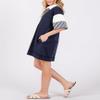 chouyatou Women's Summer V-Neck Polo Collared Mini Dress Loose Casual Striped Splicing T-Shirt Dress (Large, Navy Blue) view 3