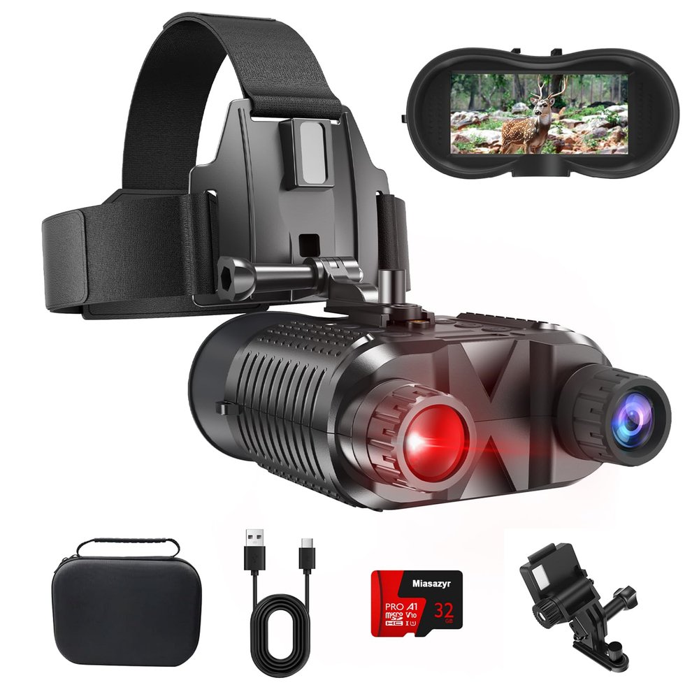 Miasazyr Night Vision Goggles Head Mounted, Rechargeable Hands Free Night Vision Binoculars,1312FT Digital Infrared Night Vision Scopes, Compatible with Military Tactical Helmet, 8X Digital Zoom