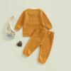 aporake Baby Boy Clothes Fall Winter Outfits Embroidered Long Sleeve Sweatshirt Tops Pants Set Halloween Waffle Knit Clothing (Brown-pumpkin, 3-6 Months) view 4