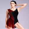 Aislor Womens Sparkly Rhinestones Figure Skating Dress Ballet Lyrical Dance Leotards for Competition Costume Burgundy Large view 4