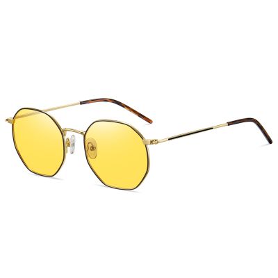 DUCO Night Vision Glasses for Men Women Chic Metal Polygon Frame, Anti-Glare, UV400 Protection, Yellow Polarized Lens 309Y (Black Gold Frame Night Vision Lens)