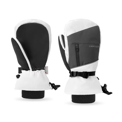 Caracaleap Winter Ski Mittens for Men Women Cold Weather- Warm Snow Mitts Gloves Waterproof & Windproof for Snowboard Snow Sports White M-L