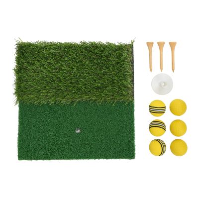Bognajin Dual Turf Golf Hitting Mat, Foldable Heavy Duty Golf Hitting Mat, Mini Golf Training Pad Launch Zone Hitting Turf Mat, Rubber Backing Golf Practice Mat with 6 Ball & 1 Tee & 3 Bracket