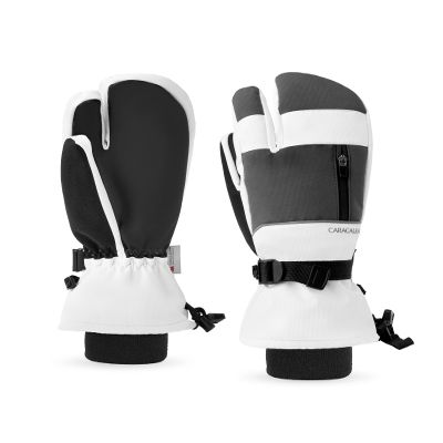 Caracaleap 3-Fingers Ski Mittens for Men & Women Winter Snow Mitts Waterproof Gloves Warm 3M Thinsulate for Snowboard Snowmobile White S-M